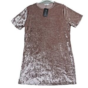 Boho Crushed Velvet Tunic Dress Womens XL Pink Short Sleeve‎ Party Cocktail Glam